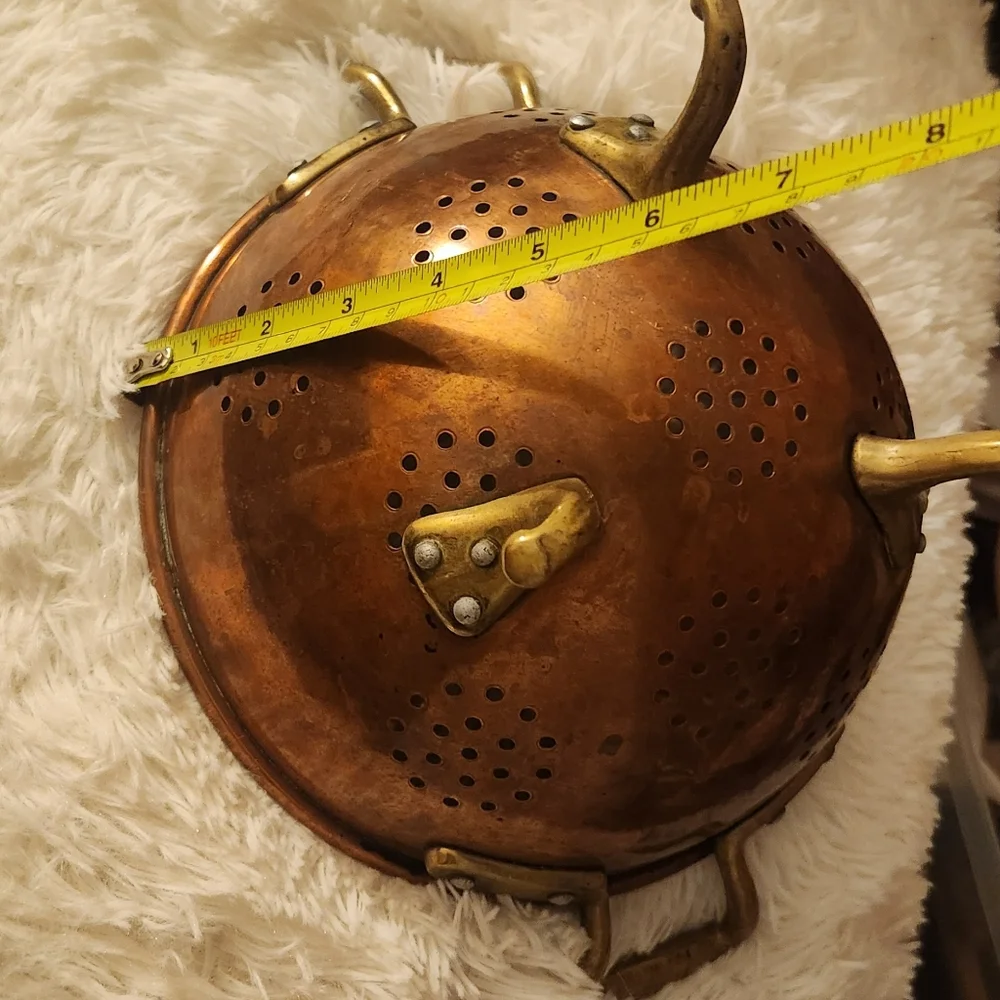 Antique copper colander with Brass Feet & Handles